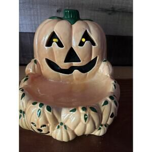 Vintage Halloween Pumpkin Motion Activated w Sound Lights 6" Candy Dish In Box